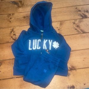 Lucky Brand Teal Matching Zip Hoodie Sweatsuit Set 0/3M